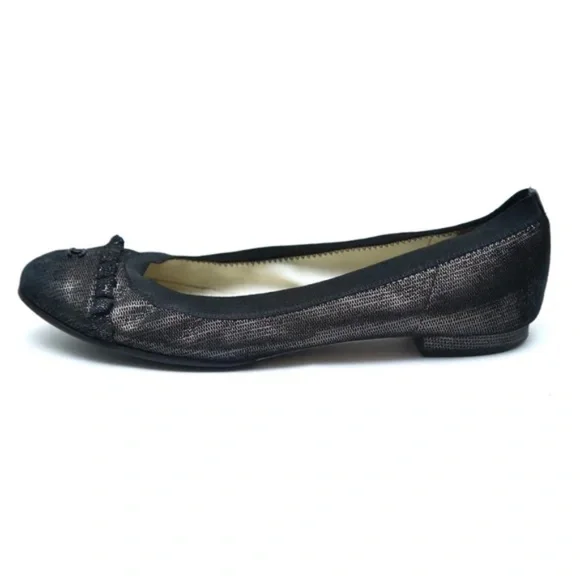 CHANEL Ballet Flats Ruffles Metallic Black Copper CC Logo Stretch Spirit Sz 39.5 - Picture 4 of 10